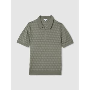 Reiss Half Zip Knitted Polo Shirt in Sage Size XL